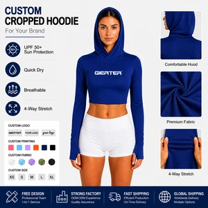 Custom Women's Fishing Cropped Hoodie UPF 50+ Sun Protection Long Sleeve Lightweight Quick Dry Outdoor Swimming Surfing Crop Top