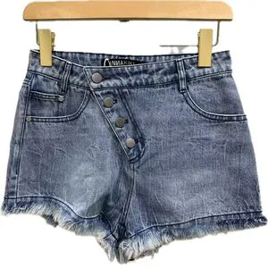 OEM Summer Trendy Casual High Waist Women's Stretch Denim Shorts Button Sexy Tassel Ripped Jeans Available for Wholesale