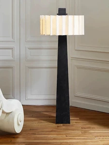 Modern Black Metal Frame Floor Lamp with White Fabric Shade Minimalist Lighting for Hotel Guest Room Decor