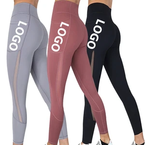 Custom Logo High-Waisted Elastic Waist Breathable Fitness Leggings Side Pocket Solid Pattern Yoga Pants for Running Yoga