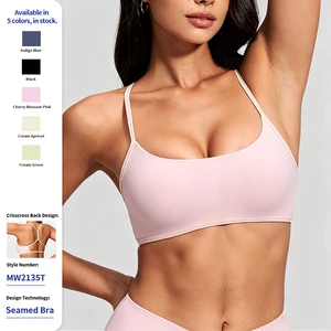 Moisture-Wicking Lightweight Thin Strap Sports Bra Breathable Quick-Dry Activewear Top Front For Yoga Pilates Gym Training