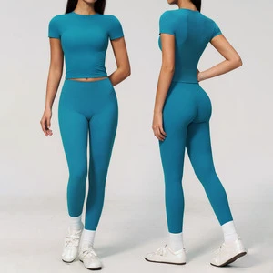 Women's Yoga Short Top High-Waisted Quick-Drying Solid Casual Pants Running Outdoor Yoga 2-Piece Clothing Set