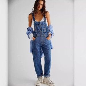 Vintage Denim Overalls for Women Spring Summer Loose Fit Classic Casual Jean Stretchy Denim Overall Jumpsuits Leg Jean Pants