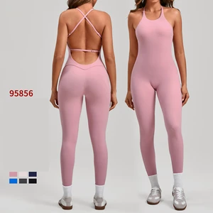 Womens Full-Length Sports Jumpsuit Four-Way Stretch Breathable Lightweight Nylon/Spandex Yoga Running Jumpsuit