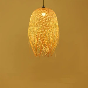 Chinese Style Natural Woven Pendant Lighting Wicker Cane Rattan Bamboo Hanging Lamp for Restaurant Kitchen