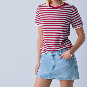 Summer Cotton Crop Top Retro Preppy Casual Daily Top Women Striped Ringer Crew Neck Slim Fit Short Sleeve T-Shirt