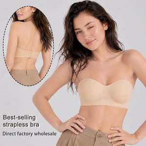 Anti-falling Padded Jelly Strip Seamless Strapless Bra Non-slip Invisible Bandeau Bra With Silicone Grip For Women Manufacturer