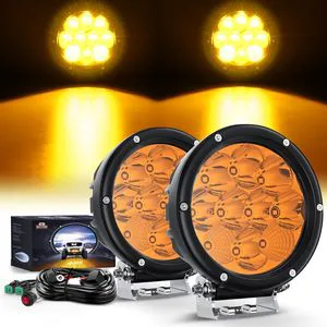 50W Yellow Fog Spot Flood Combo LED Driving Light 5.7 Inch Work Light With DT Connector Wiring Harness For Motorcycle Truck