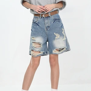 Custom Vintage Washed Denim Shorts for Women's Fashion