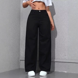 RNSHANGER High-Waisted Straight-Leg Thin Jeans Women's Loose Fit Blue Washed Fashion with Front & Back Pockets for Daily