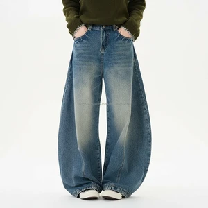 Wholesale Vintage Blue Wide Leg Oversized Streetwear Men's Denim Trousers Winter Spring Summer Customized Lightweight Colored
