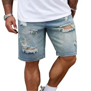 Men's Ripped Denim Shorts & Jeans Summer Casual Classic Straight Distressed Ripped Short Jeans