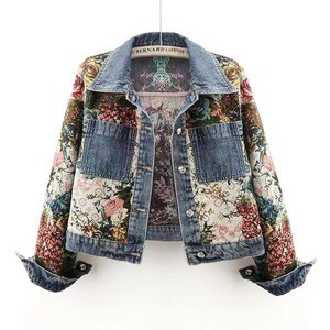 RNSHANGER New Printing Short Denim Jacket Women Fashion Loose Leisure Coat Patchwork Button Vintage Outerwear for Female