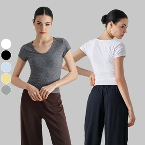 Wholesale Short Sleeve Yoga Tops for Women Running Pilates Fitness Wear T-shirt Soft Comfortable Tight V Neck Slimming Clothing