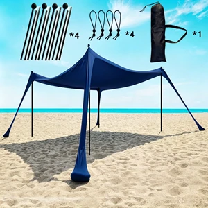 Portable Sunshade 2 Steel Poles Sand Beach Outdoor Camping Travel Gear Beach Sun Shelte