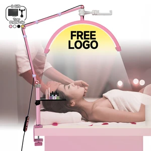 2025 Free Logo Clamp 16inch 24W Cosmetic Fill LED Desktop Eyelash Extension Half Moon Lamp Lashes Studio Light For Beauty Tattoo