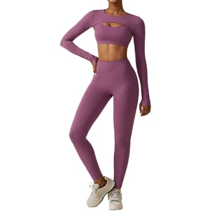 Winter Plus Size Three-Piece Set European American Style Quick Dry Breathable Slimming Fitness Wear Solid Yoga Sports Suit Front