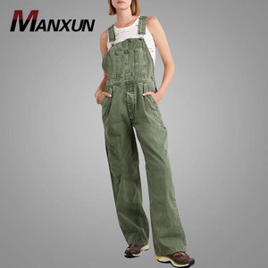 High Quality Front Side Buttons Women's Overall Jumpsuits Flap Pockets Straight Denim Jumpsuit Ladies Tracksuit Streetwear Pants