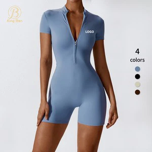 Custom Gym Sports Jumpsuits Playsuits Short Sleeves With Half Zipper Plus Size Bodysuits Fitness Yoga Romper Women