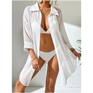 2024 Fashion Beach Cover up With Long Tshirt for Women White Sarong Button Tshirts Bikini Cover up Ladies Solid Swimwear Bathing