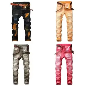 American-style High-end Men's Casual Straight-cut Distressed Washable Stretch Jeans for Autumn/summer, Large Size Denim Pants