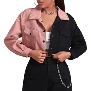OEM High Quality Custom Women's Denim Jacket Casual Pink & Black Dyed Jeans Fabric Long Length Custom Jackets 2025