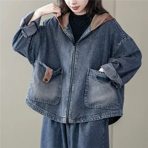 Custom Made Women's Long Sleeve Denim Jacket Low MOQ OEM services Women's hooded Denim Jacket With Size Available