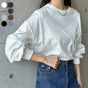New Fashion Japan Style Women Long Sleeve Loose Fit 100% Cotton Solid Pattern Casual Pullover Round Neck T-Shirt For Ladies