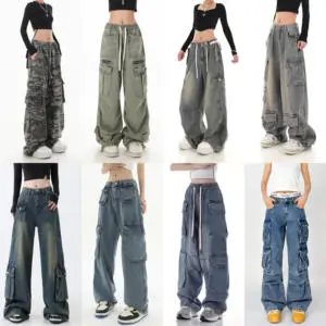 Wholesale Women's Casual Street High Waist Straight Light Wash Denim Jeans Universal Pockets Regular Fit Summer Workwear