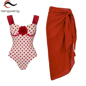 TW 2026 New Design Customized Women's Dot One Piece Bikini with Solid Beach Cover up 3d Flower Fashion Sexy Backless Swimsuit
