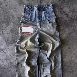 Men Denim Pants Trouser Custom Streetwear Patchwork Casual Vintage Double Waist Homme Baggy Jeans Manufacturer