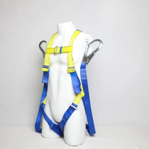 Factory Customized Blue Yellow Polyester Full Body 5 Point Protection Climbing Fall Arrest Safety Harness 300kg Capacity Steel