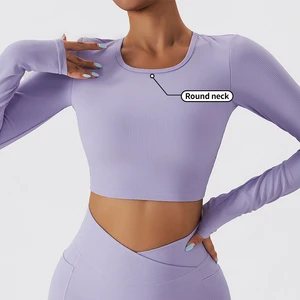 Custom Ribbed Soft Backless Breathable Long Sleeve Yoga Crop Top Sports Bra Long Sleeve Yoga Tops