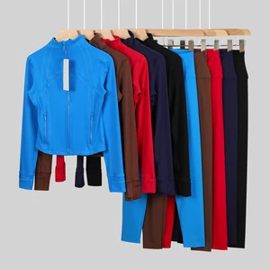Style Solid Breathable for Yoga Set Zipper Tight 2-Piece Sports Fitness Outfit Women Yoga Sets
