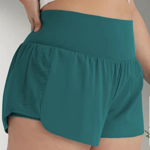 Plus Size Women's Shorts Double Layer Mesh Shorts Quick Drying 2 In 1 Workout Running Shorts With Side Pockets