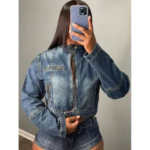 Fashion Suit Women High-Waisted Short Denim Jacket Shorts Two-Piece Set