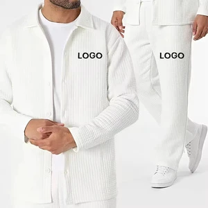 Factory Wholesale Men's Casual Long Sleeve Suit Waffle Collar Simple Anti-Wrinkle Casual Style Long-Sleeved Leisure Suit for Men