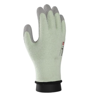 Insulated Winter Safety Gloves, Pale Green Knitted Liner Grey Crinkle Latex Fingertip Anti Slip Work Gloves