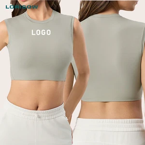 LORISOW High Quality Athletic Wear Fitness Workout Sleeveless Crop Top Solid Color Slim Lady Gym Sports Yoga Shirts Tank Top