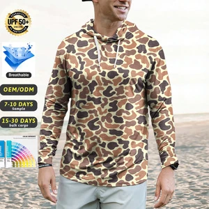OEM Long Sleeve Shirt Sun Protection Outdoor Hiking Hooded Uv Fishing Shirts Camo Washed Lightweight UPF50 Fishing Wear Hoodie