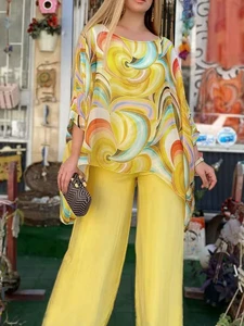 Summer New Multi-Color Vintage Printing Suit Casual Two-Piece Set - Trendy & Comfortable for Daily Wear