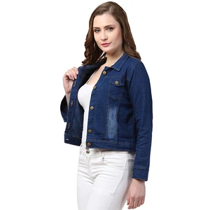 Women's Denim Jacket 100% Cotton Casual Zipper Closure Winter Outerwear Comfortable Trendy