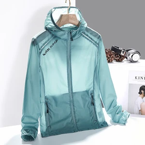 Summer Solid Unisex Hooded Outdoor Breathable Long-sleeved Waterproof Quick Drying Sunscreen Clothing Cycling Zipper Polyamide