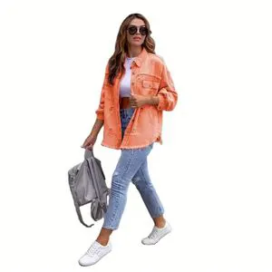 Solid Color Women's Denim Jacket Medium Long Sleeves Style Fashion
