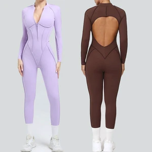 High Quality Backless Yoga Jumpsuit One Piece Sports Bodysuits&jumpsuits with Zipper Women Gym Wear Jumpsuit Gym Long Sleeve