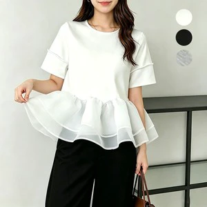 Wholesale Summer New Women Y2K Casual Loose Comfortable T Shirt Mesh Patchwork Short Sleeve Blouse Tshirt For Women