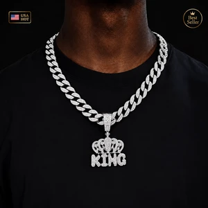 Dije De Corona King Hip Hop King Crown Pendant Necklace Rhinestone Cuban Chain Ready to Ship Rapper Jewelry for Men