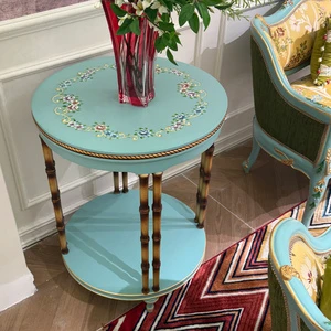 Chinoiserie Holly Wood Regency Bamboo Hand Painted Botanical Floral Wreath 2 Tier Round Pedestal Side End Corner Table