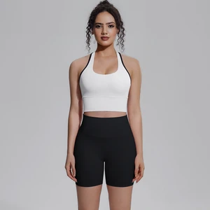 2026 Solid Elastic Waist High Support Shockproof Racerback Sleeveless Yoga Active Tops Sports Bra for Women