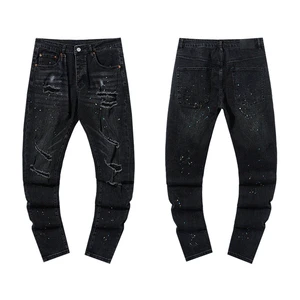 Men's Black Jeans Washed Ripped Slim Fit Stretch Denim Pants Vintage Distressed Street Style Designer Trousers